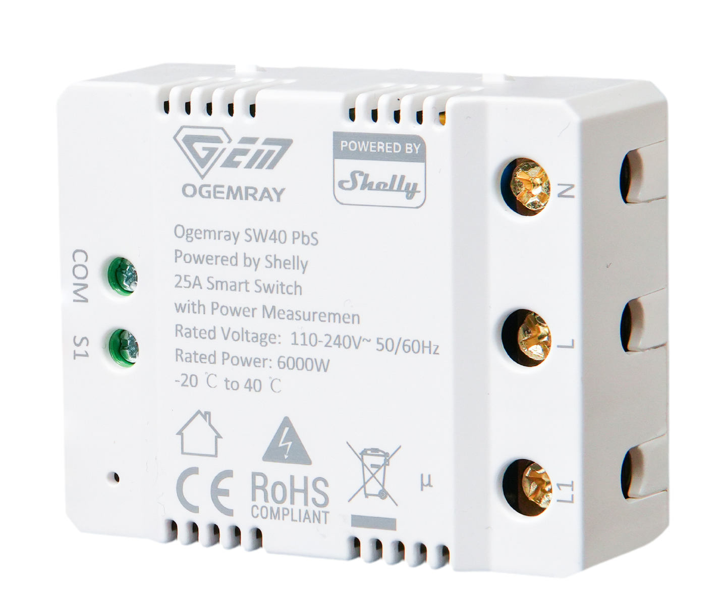 Ogemray Smart Relay 25A Powered By Shelly For Precise Control Of Larger Appliances Up To 25A Or 6000W