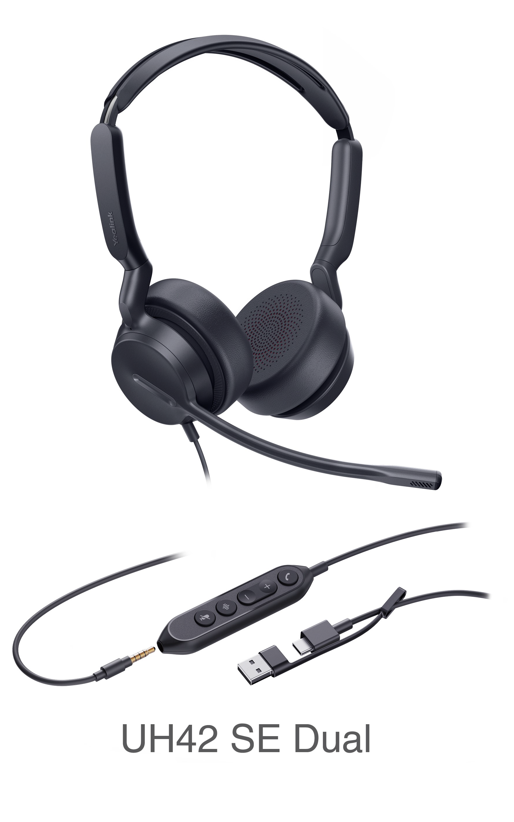 Yealink UH42 SE Dual USB Headset, USB-C With USB-C/A Adapter, Teams Certified