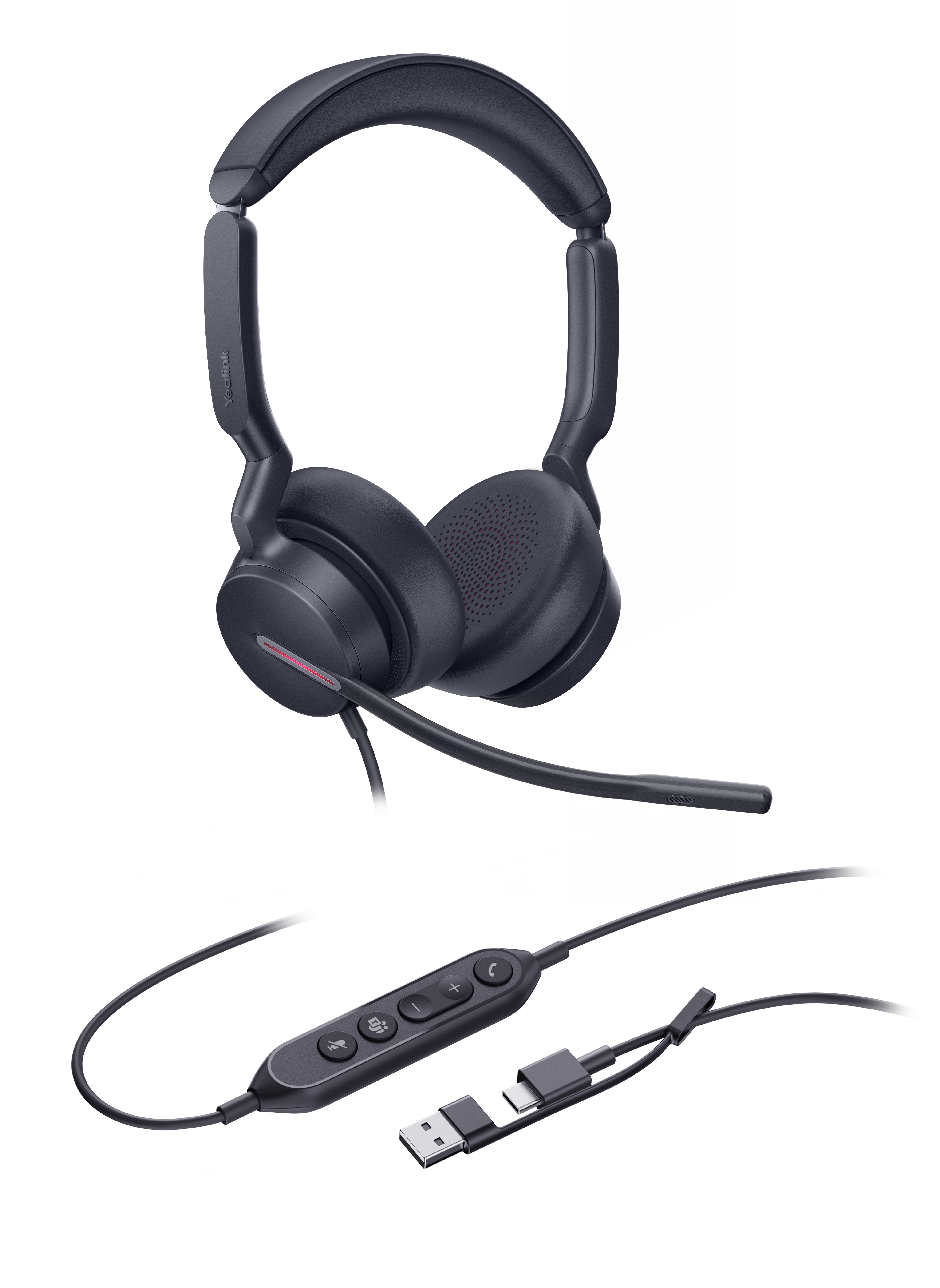 Yealink UH46 Dual USB Headset, USB-C With USB-C/A Adapter, Teams Certified