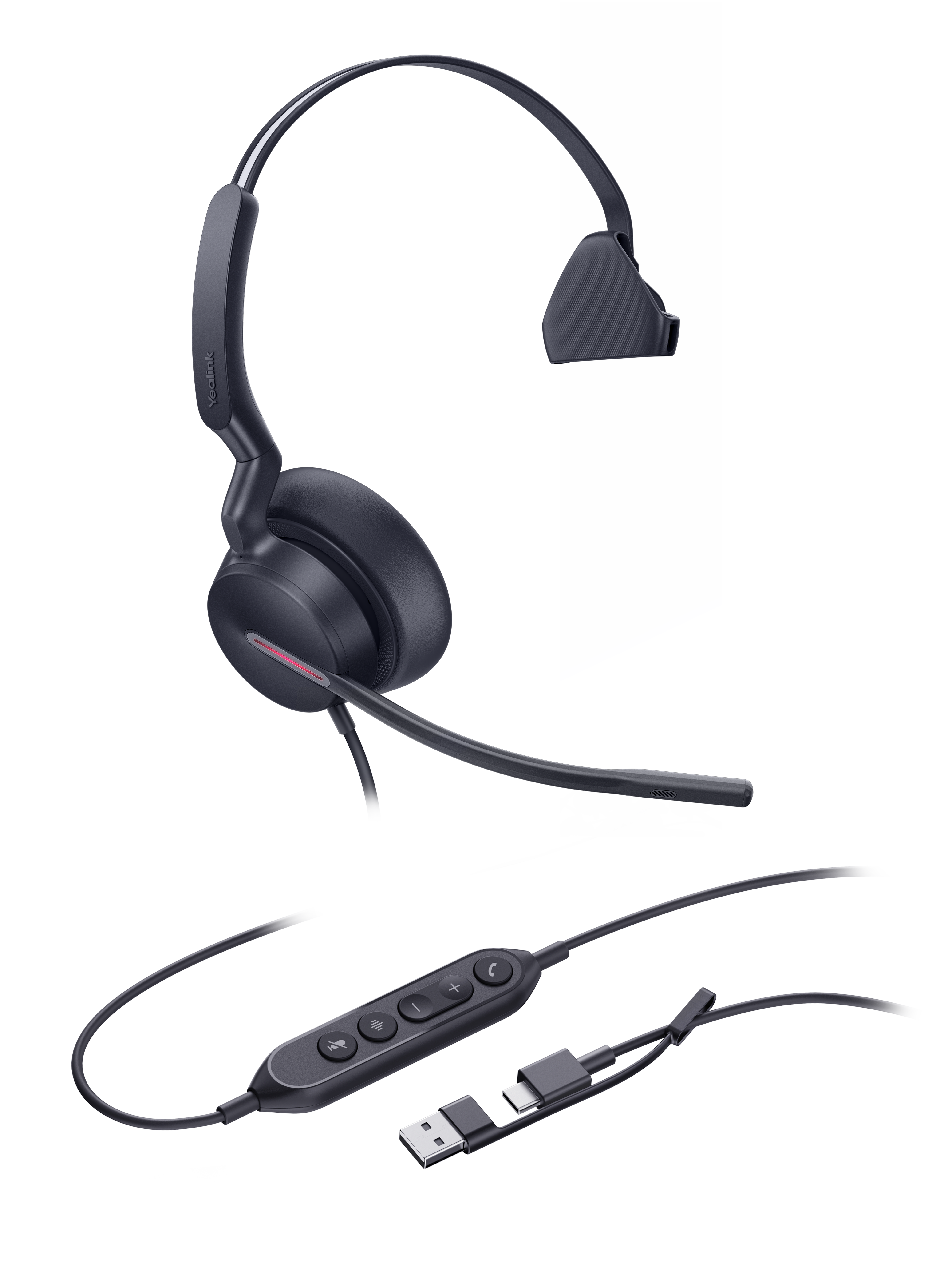Yealink UH46 Mono USB Headset, USB-C With USB-C/A Adapter, Teams Certified